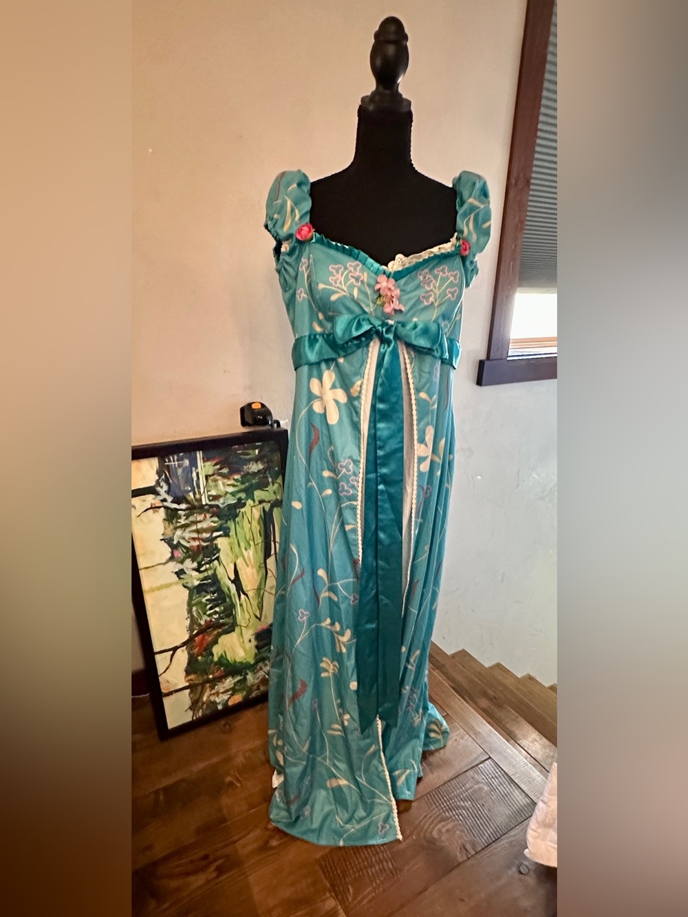 Disney Inspired, Giselle, from Enchanted, DressTurqoiseFloral Satin wBow Detail